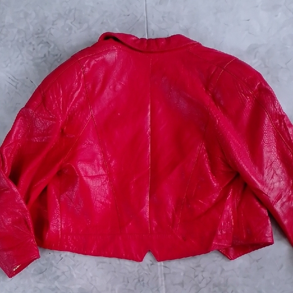 Vintage 80s Perino Ponti Women's Red Leather Jacket Bomber - Picture 10 of 10